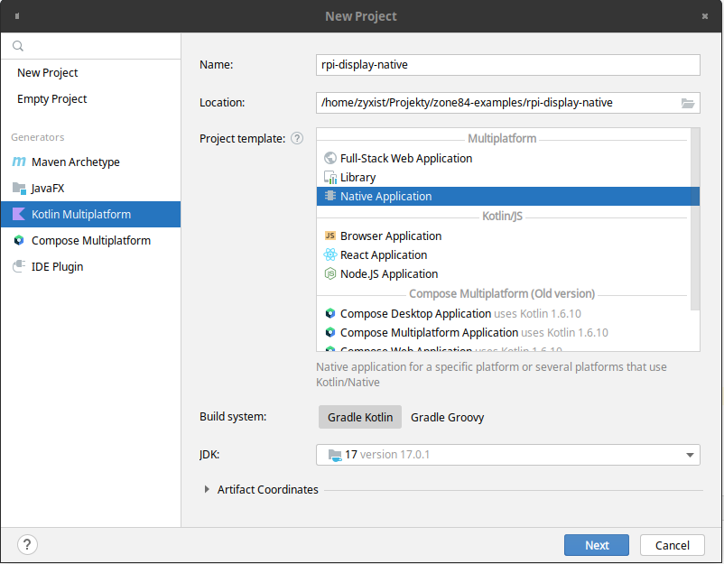 Kotlin Native and Raspberry Pi project setup in IntelliJ IDEA