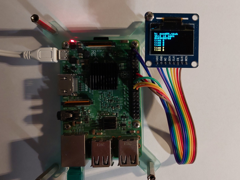 A custom text displayed on a display with SSD1306 chipset.